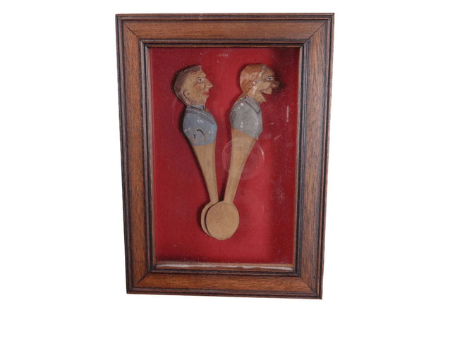 c1950 Vintage Carved wood spoons in shadowbox frame - Estate Fresh Austin