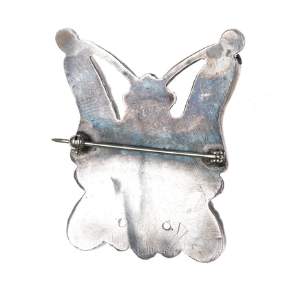 c1950 Zuni Butterfly pin, shell, coral, turquoise, jet inlay - Estate Fresh Austin