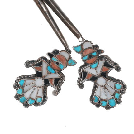 c1950 Zuni Channel inlay bolo tie with fancy dangle tips - Estate Fresh Austin