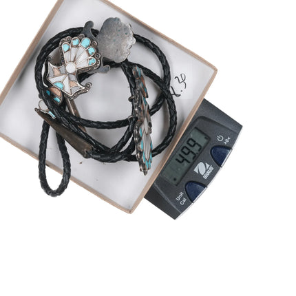 c1950 Zuni Channel inlay bolo tie with fancy dangle tips - Estate Fresh Austin