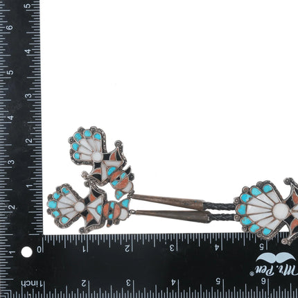 c1950 Zuni Channel inlay bolo tie with fancy dangle tips - Estate Fresh Austin