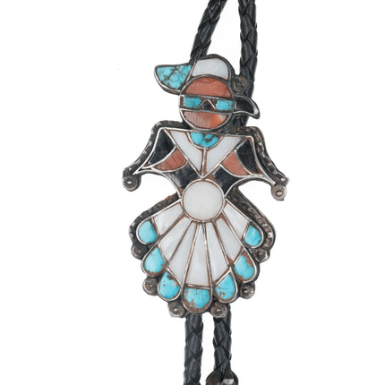 c1950 Zuni Channel inlay bolo tie with fancy dangle tips - Estate Fresh Austin
