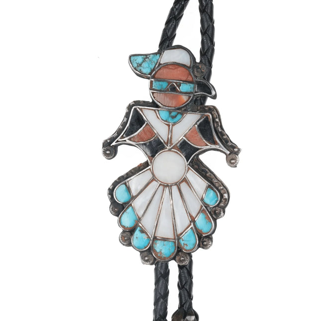 c1950 Zuni Channel inlay bolo tie with fancy dangle tips - Estate Fresh Austin