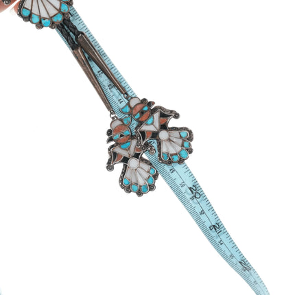 c1950 Zuni Channel inlay bolo tie with fancy dangle tips - Estate Fresh Austin