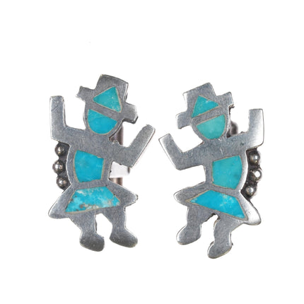 c1950 Zuni Rainbow Man sterling flush inlay turquoise cufflinks - Estate Fresh Austin