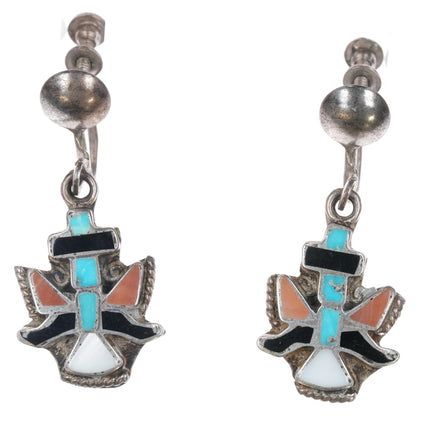 c1950 Zuni Sterling channel inlay knifewing screw back earrings - Estate Fresh Austin