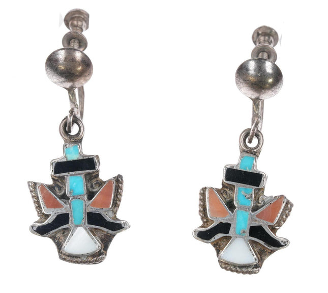 c1950 Zuni Sterling channel inlay knifewing screw back earrings - Estate Fresh Austin