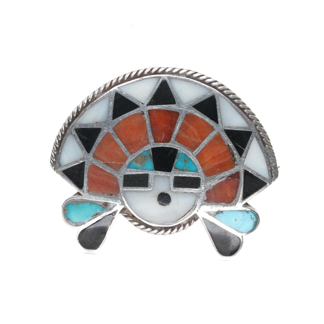 c1950 Zuni sterling channel inlay sunface pin with rope edge - Estate Fresh Austin