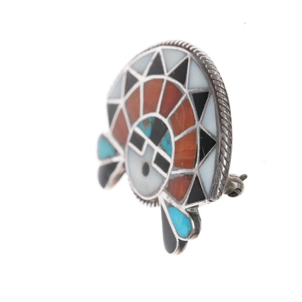 c1950 Zuni sterling channel inlay sunface pin with rope edge - Estate Fresh Austin