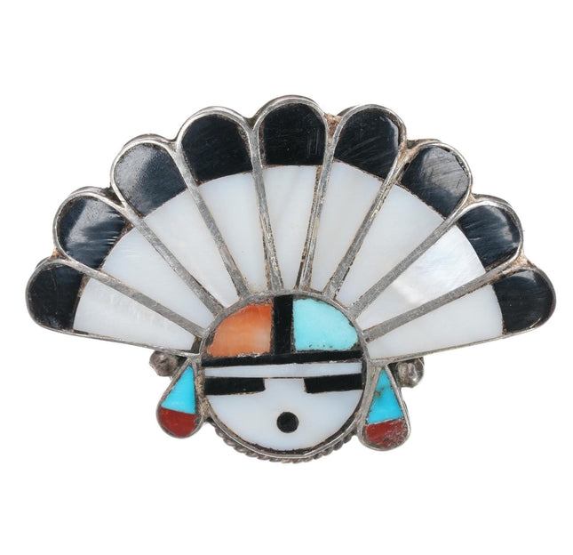 c1950 Zuni sterling channel inlay sunface pin - Estate Fresh Austin