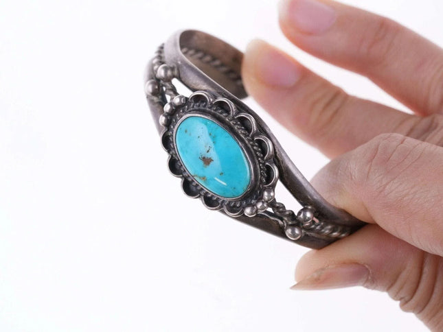 c1950's 6.25" Navajo silver and turquoise twisted wire bracelet - Estate Fresh Austin