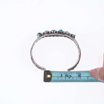 c1950's 6.75" Navajo silver and turquoise twisted wire stamped edge bracelet - Estate Fresh Austin