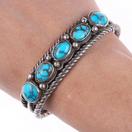 6.5" c1950's Bisbee Turquoise Native American silver bracelet - Estate Fresh Austin