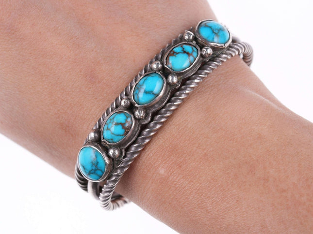 c1950's Bisbee Turquoise Native American silver bracelet - Estate Fresh Austin