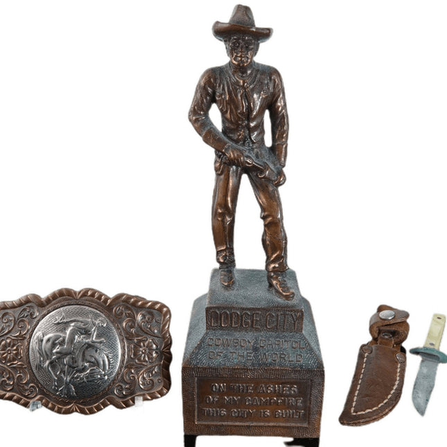 c1950's Cowboy Items Dodge City Souvenir Bell Trading Post Copper Belt Buckle, a - Estate Fresh Austin