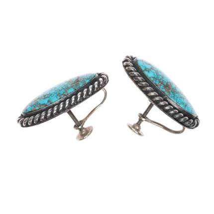 c1950's Lone Mountain turquoise Native American sterling screw back earrings - Estate Fresh Austin