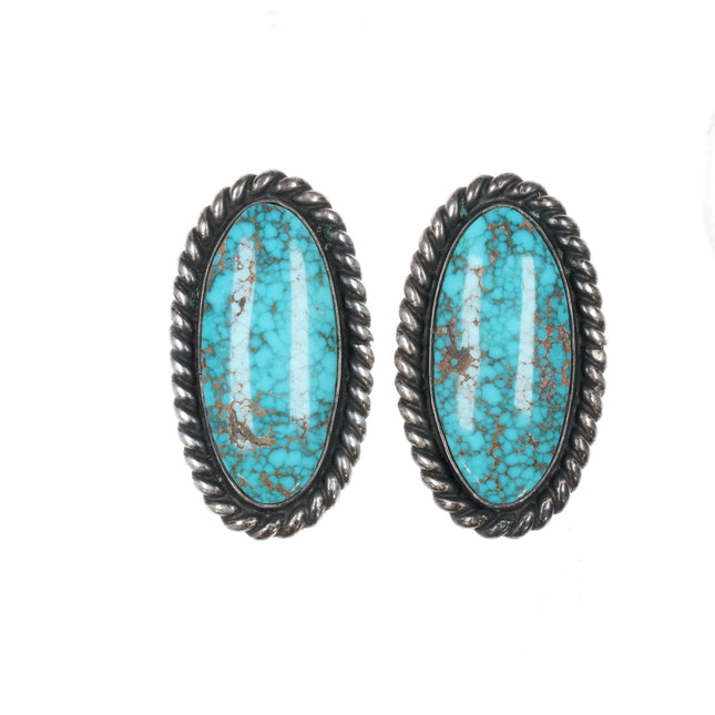 c1950's Lone Mountain turquoise Native American sterling screw back earrings - Estate Fresh Austin