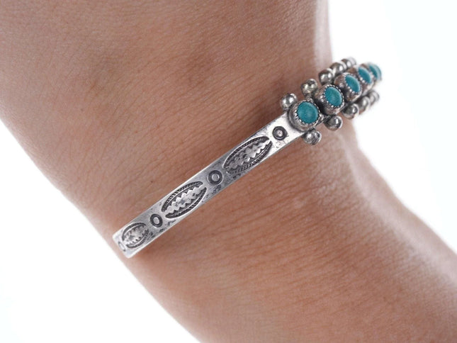 c1950's Native American stamped sterling snake eye turquoise cuff bracelet - Estate Fresh Austin