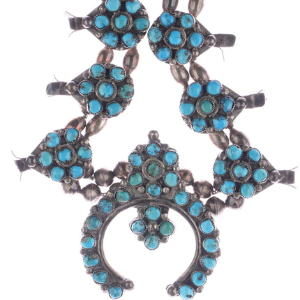 c1950's Native American sterling turquoise cluster squash blossom necklace - Estate Fresh Austin