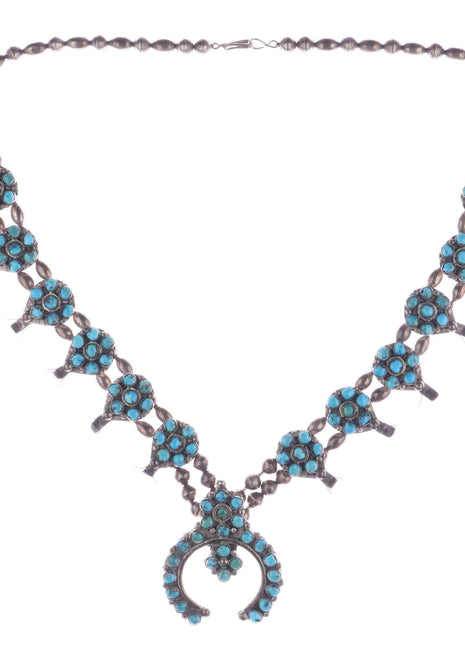 c1950's Native American sterling turquoise cluster squash blossom necklace - Estate Fresh Austin