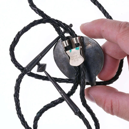 c1960 c-31 Navajo silver and Number 8 spiderweb turquoise bolo tie - Estate Fresh Austin