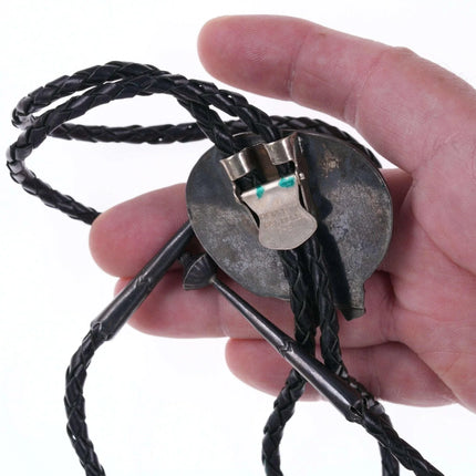 c1960 c-31 Navajo silver and Number 8 spiderweb turquoise bolo tie - Estate Fresh Austin