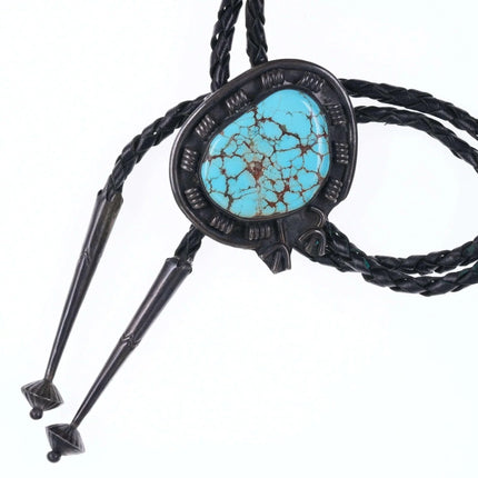 c1960 c-31 Navajo silver and Number 8 spiderweb turquoise bolo tie - Estate Fresh Austin