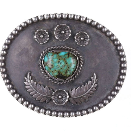 c1950's Navajo Silver and spiderweb turquoise belt buckle - Estate Fresh Austin