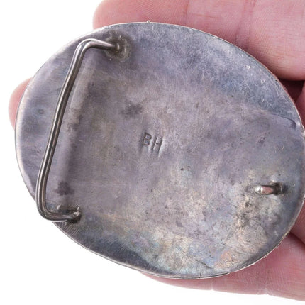 c1950's Navajo Silver and spiderweb turquoise belt buckle - Estate Fresh Austin