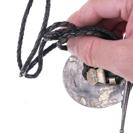 c1960 c-31 Navajo silver and turquoise bolo tie - Estate Fresh Austin