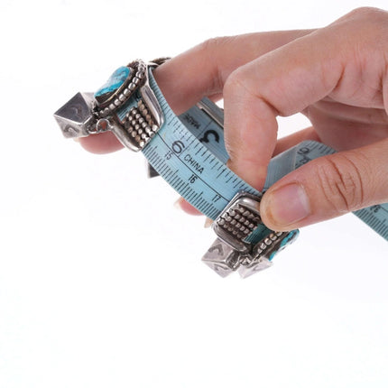 6.75" c1950's Navajo Silver and turquoise stamped bells bracelet - Estate Fresh Austin