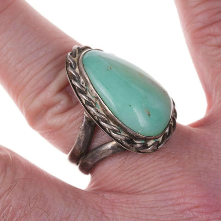 c1950's Navajo Silver Green Chalcedony Ring - Estate Fresh Austin