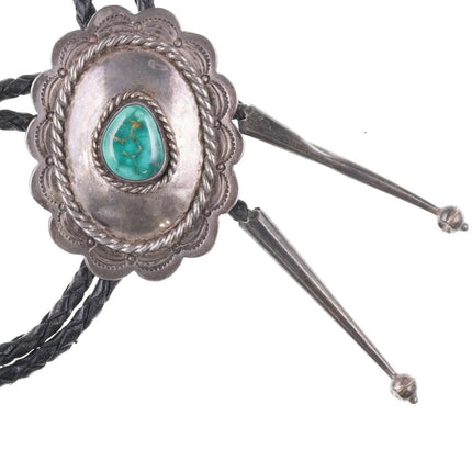 c1950's Navajo Stamped silver and Fox turquoise bolo - Estate Fresh Austin
