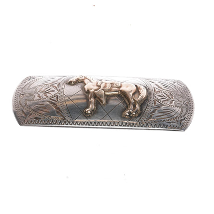 c1950's Ricardo 10k/Sterling horse pin hand engraved - Estate Fresh Austin