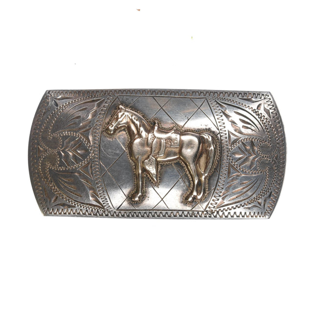 c1950's Ricardo 10k/Sterling horse pin hand engraved - Estate Fresh Austin