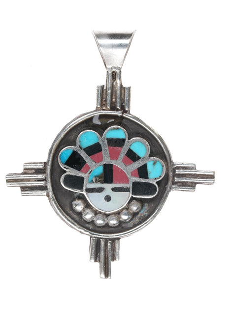 c1950's Sterling Zuni Multi - stone channel inlay sunface pendant - Estate Fresh Austin