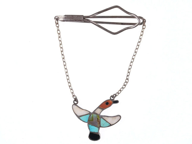 c1950's Zuni Native American Sterling multi-stone inlay duck tie bar - Estate Fresh Austin