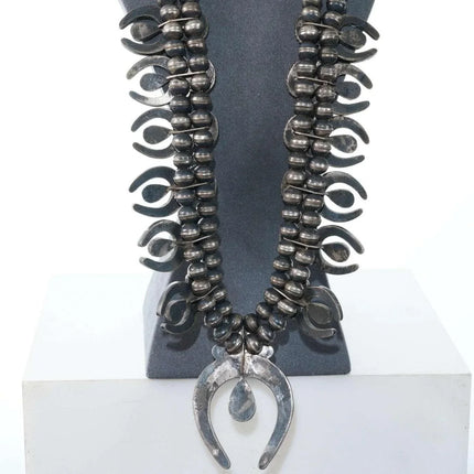 c1950's Zuni Shell Channel inlay and turquoise silver squash blossom necklace - Estate Fresh Austin