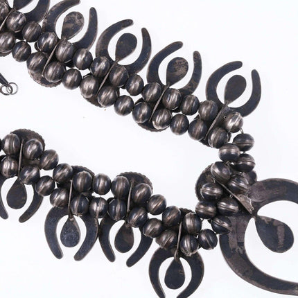 c1950's Zuni Shell Channel inlay and turquoise silver squash blossom necklace - Estate Fresh Austin