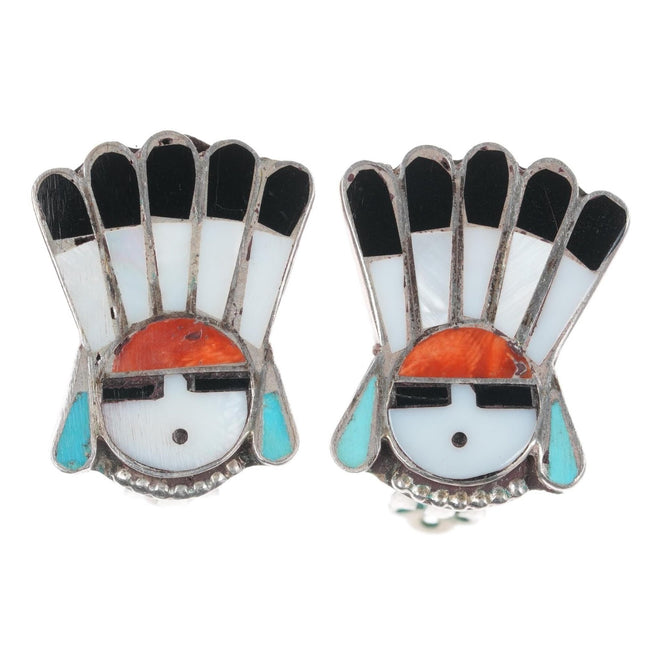 c1950's Zuni sunface silver channel inlay clip - on earrings - Estate Fresh Austin