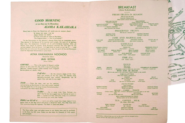 c1952 Hawaiian Islands Kona Inn Menu Vintage Restaurant napkins Kilauea Volcano - Estate Fresh Austin