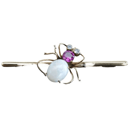 c1960 14K Ty Lee Hong Kong Opal/pink Sapphire Spider Brooch pin - Estate Fresh Austin