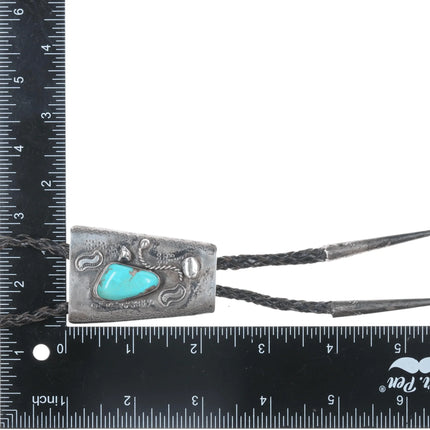 c1960 c-31 Bolo tie Native American silver with turquoise - Estate Fresh Austin