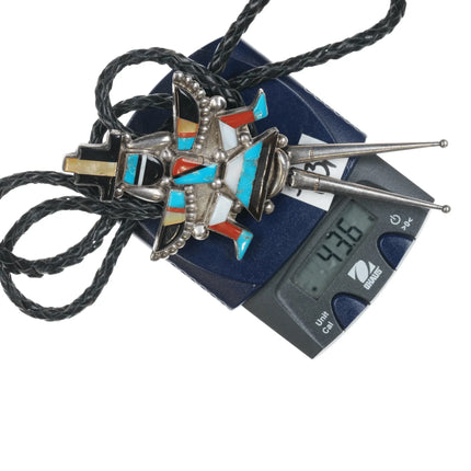 c1960 c-31 Gary Vacit Zuni Knifewing Sterling inlay large bolo tie - Estate Fresh Austin