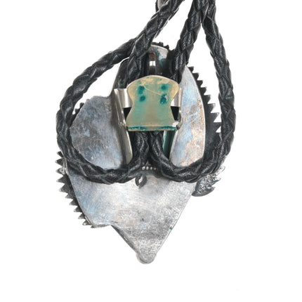 c1960 c-31 Native American silver feathers and turquoise bolo tie - Estate Fresh Austin