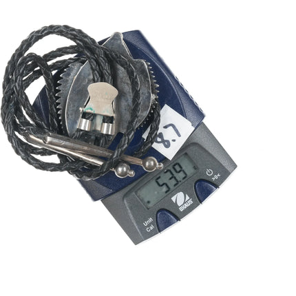 c1960 c-31 Native American silver feathers and turquoise bolo tie - Estate Fresh Austin