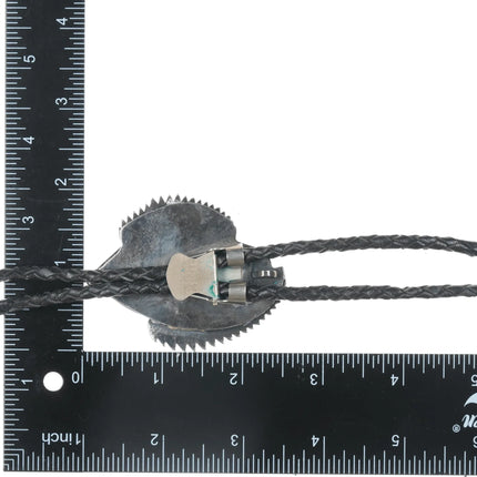 c1960 c-31 Native American silver feathers and turquoise bolo tie - Estate Fresh Austin