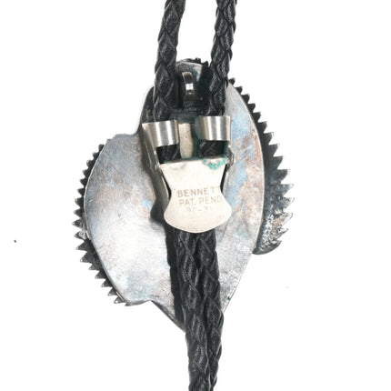 c1960 c-31 Native American silver feathers and turquoise bolo tie - Estate Fresh Austin