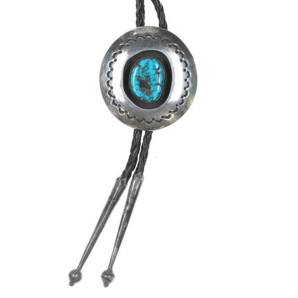 c1960 c-31 Native American silver Shadowbox and turquoise bolo tie - Estate Fresh Austin