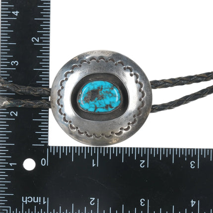 c1960 c-31 Native American silver Shadowbox and turquoise bolo tie - Estate Fresh Austin